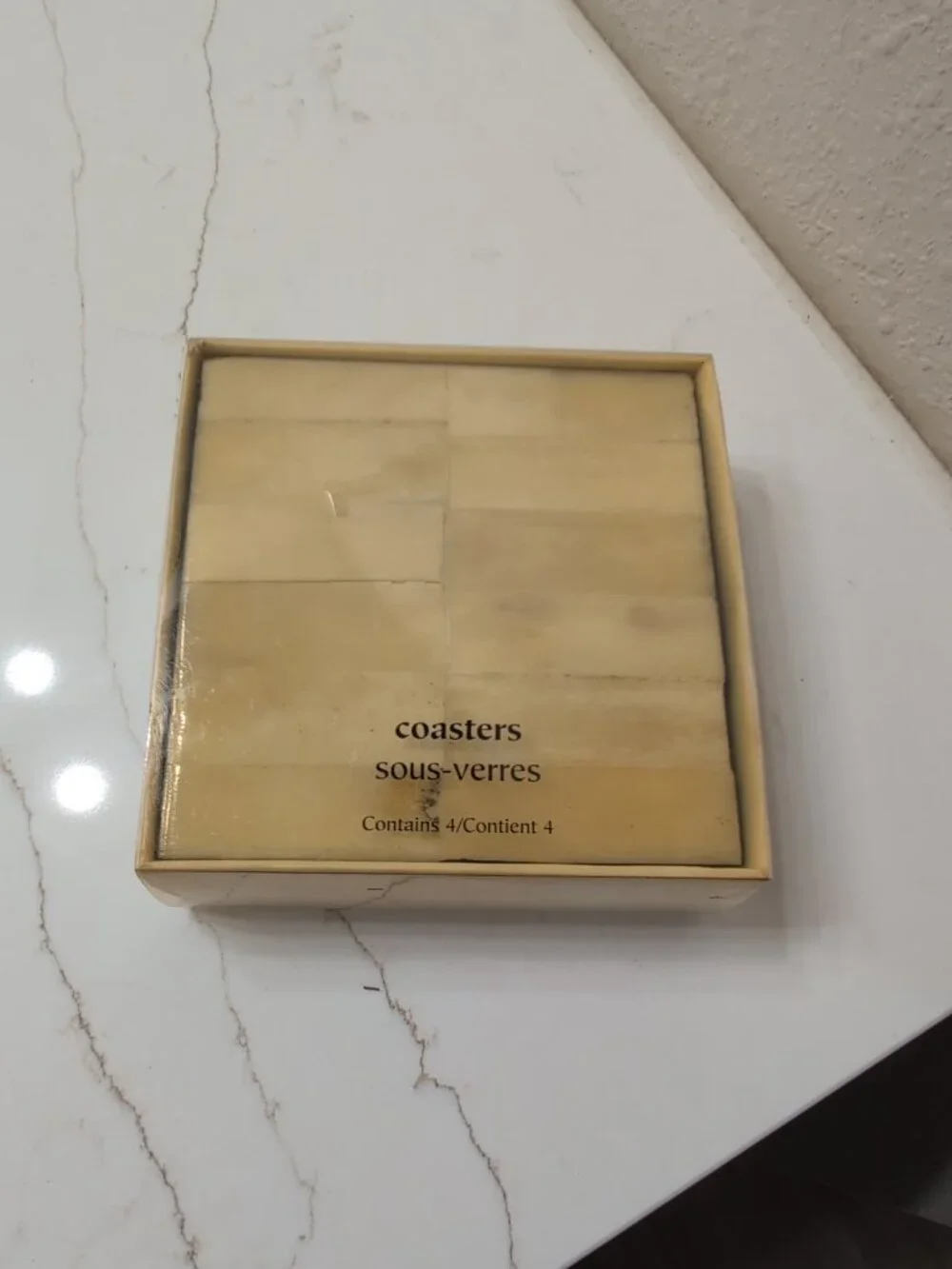 Pier 1  Imports Set Of 4 Square Bone Coasters in Original Box Made In India